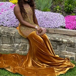 Gold custom prom dress
